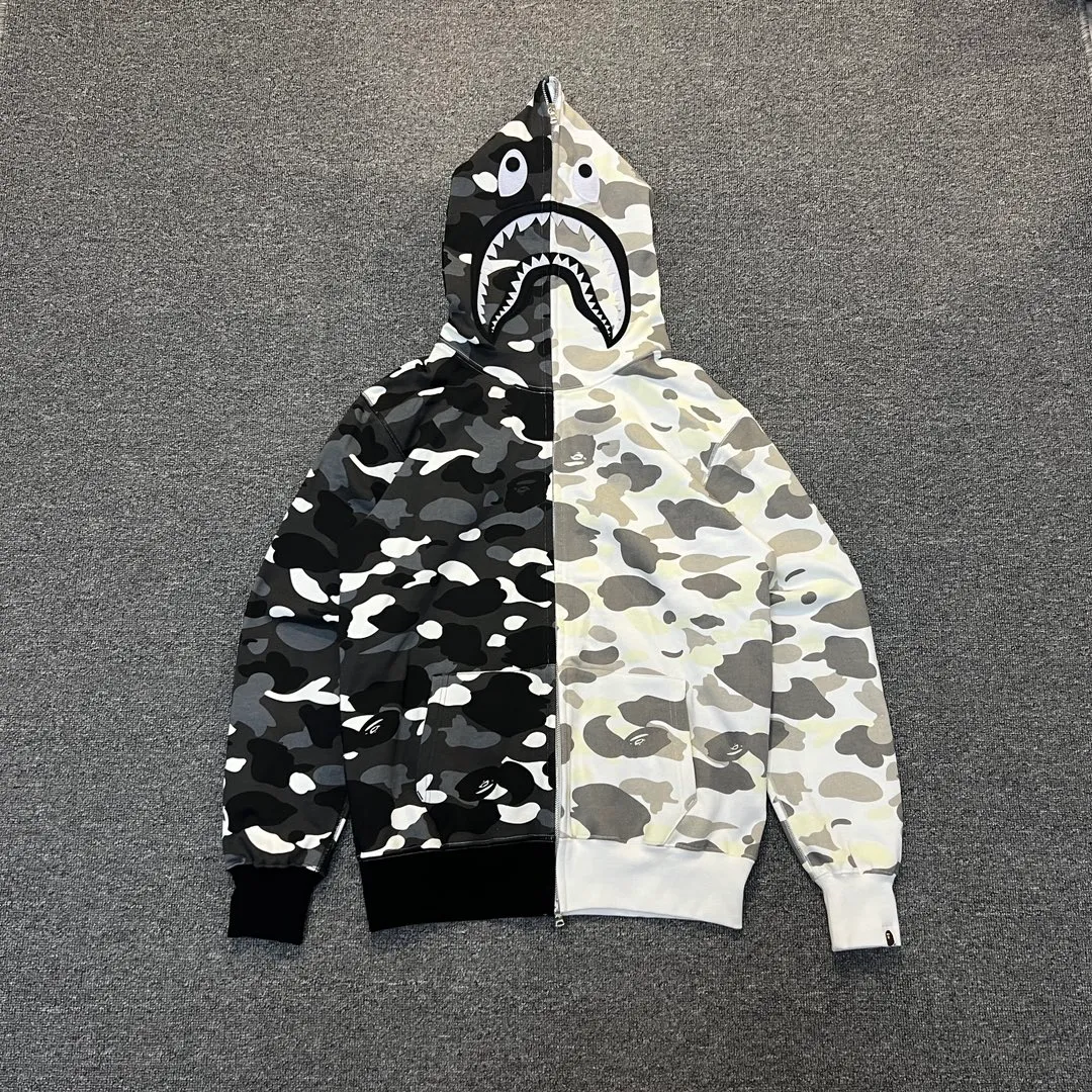 XX 103 Bape shark yin and yang luminous camouflage customized fabric machine printed camouflage couple model: S—XXL [Black White]